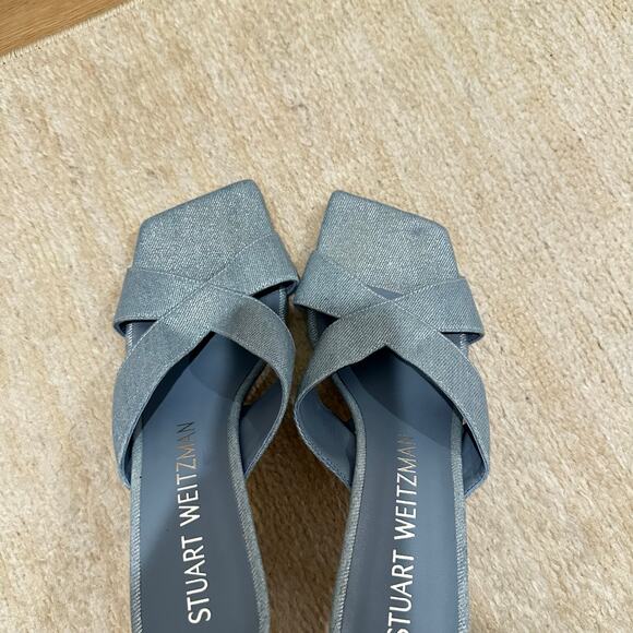 Stuart Weitzman Carmen 75 Slide Sandals in Blue Denim Size 10 - Picture 3 of 7